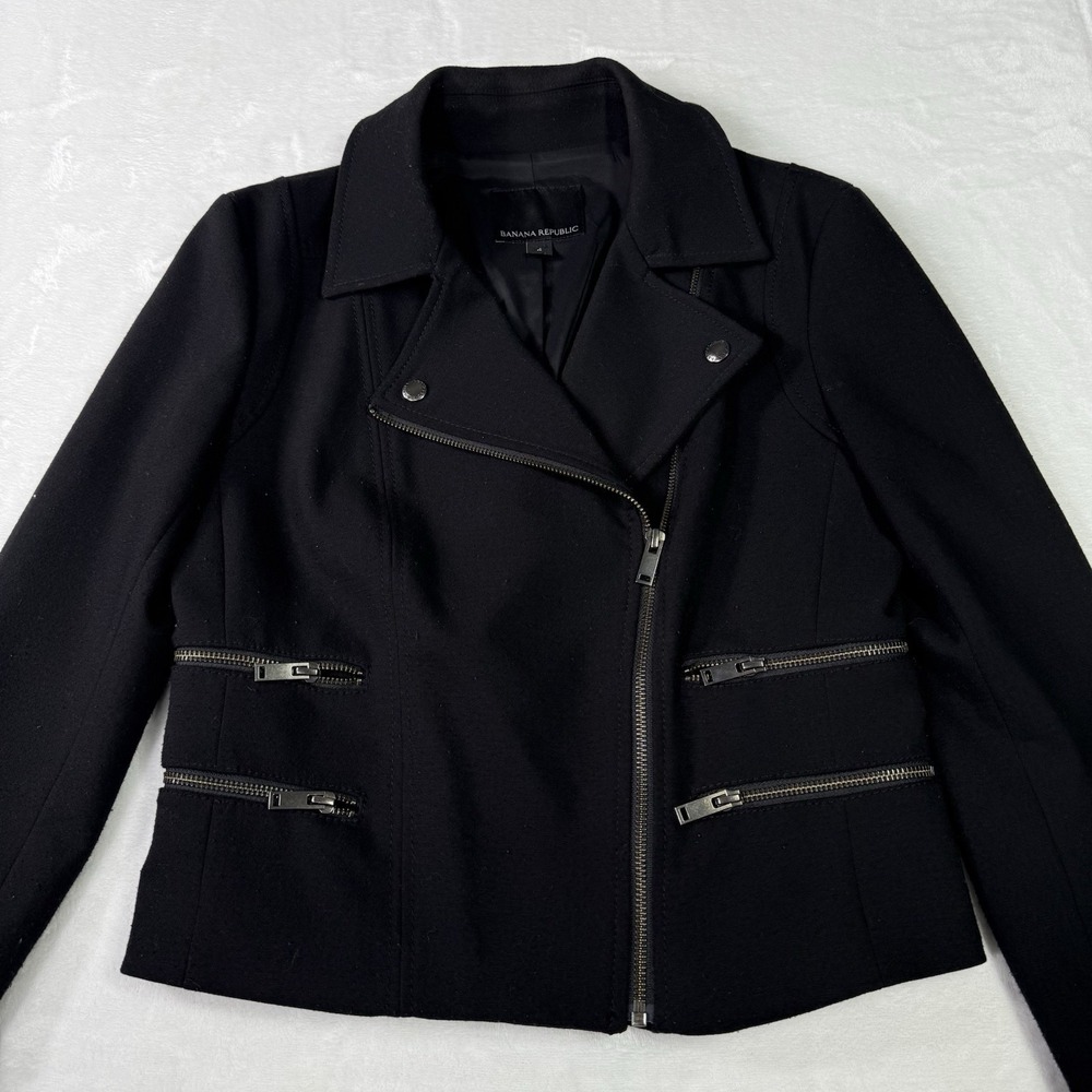 Banana Republic Moto Jacket Size 4 Black Asymmetric Full‎ Zip Utility